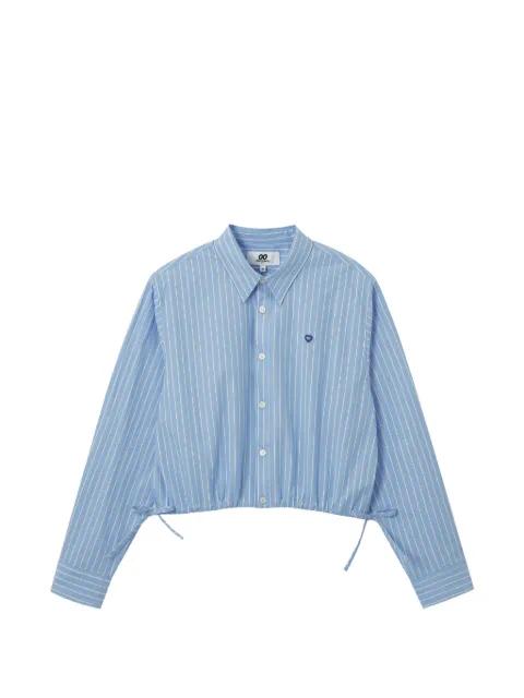 striped drawstring-details cotton shirt by :CHOCOOLATE