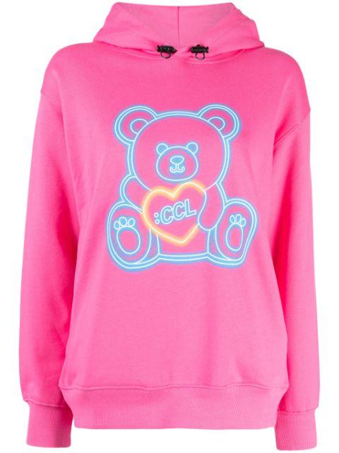 teddy bear-print cotton hoodie by :CHOCOOLATE