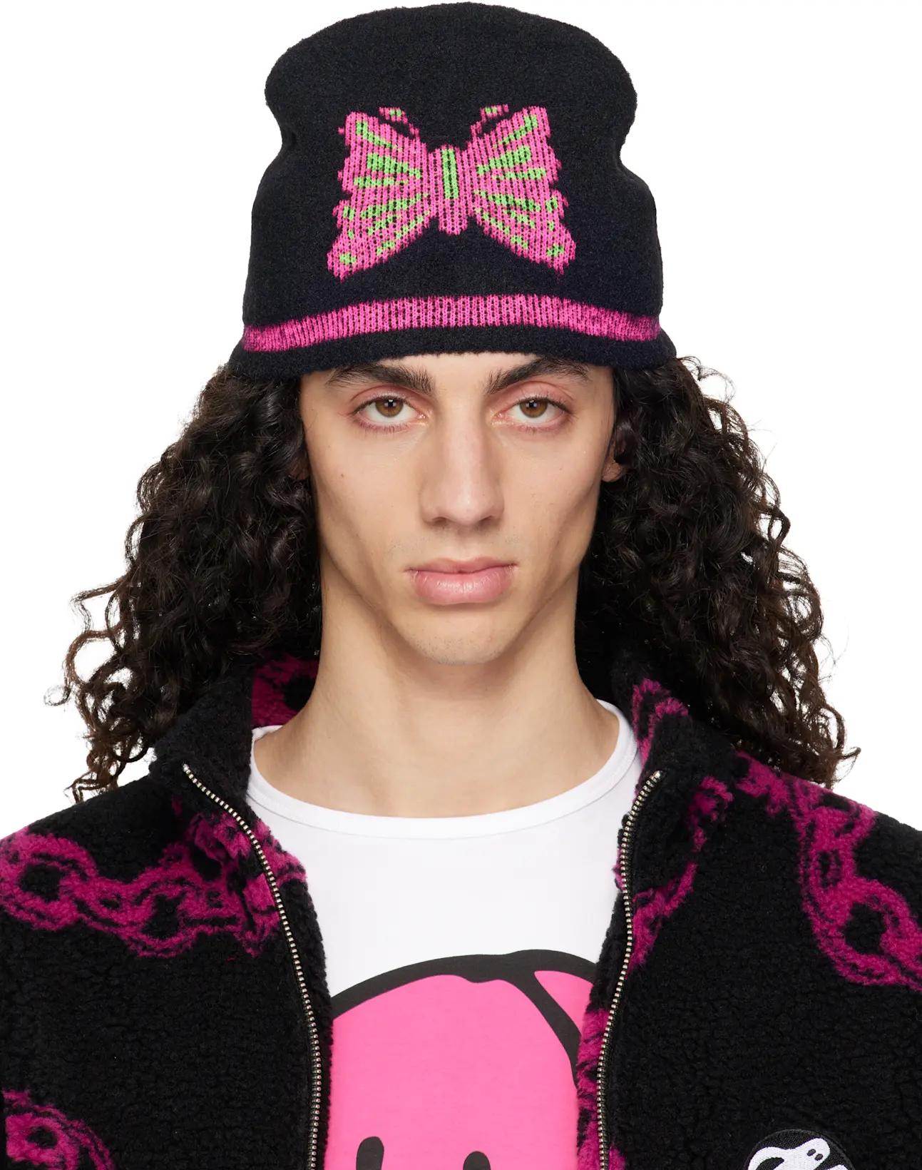 Black Cyber Butterfly Beanie by CHOPOVA LOWENA Black Cyber Butterfly Beanie by CHOPOVA LOWENA