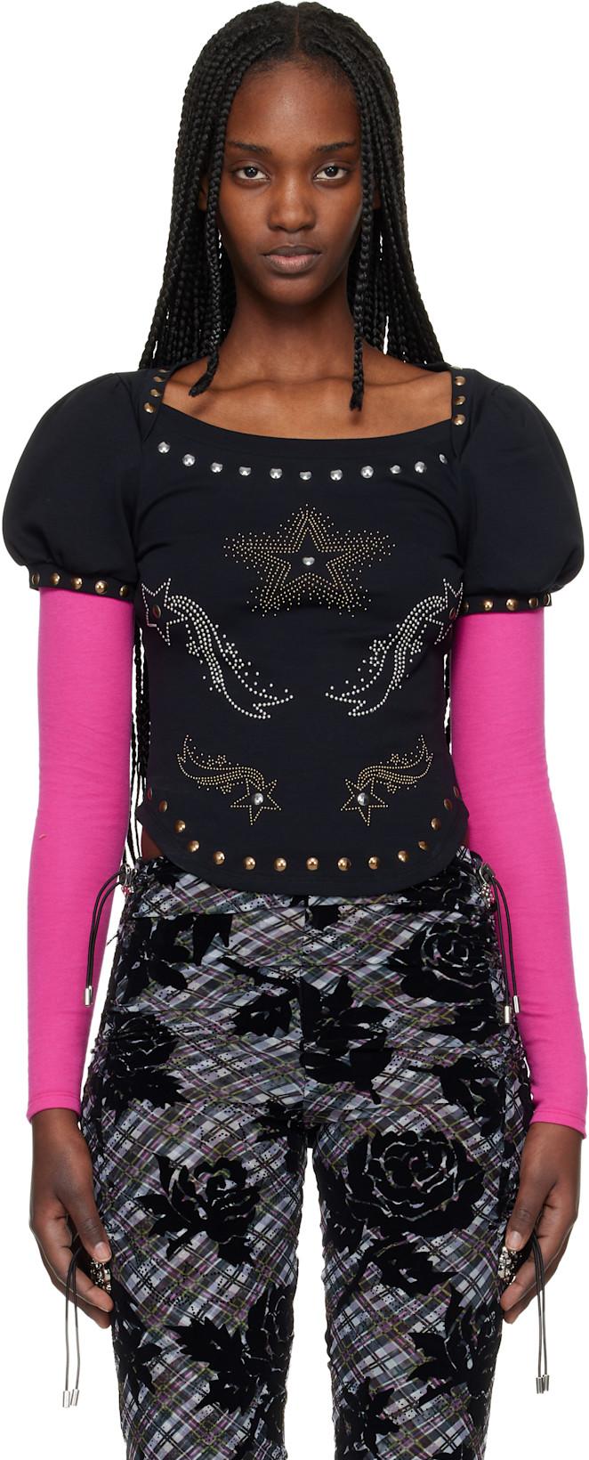 Black & Pink Janine Jersey Top by CHOPOVA LOWENA