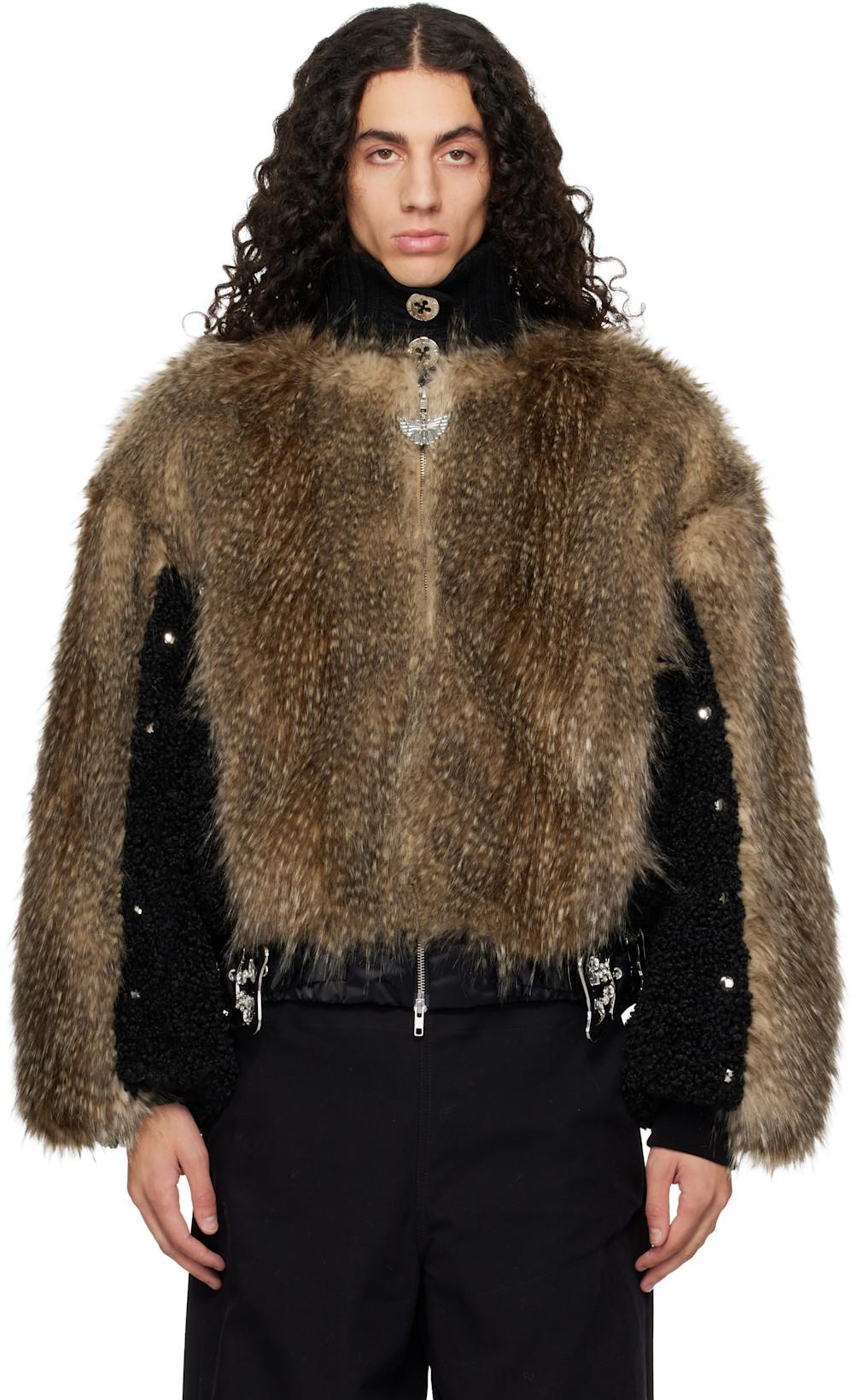 Brown French Kiss Faux-Fur Bomber Jacket by CHOPOVA LOWENA Brown French Kiss Faux-Fur Bomber Jacket by CHOPOVA LOWENA