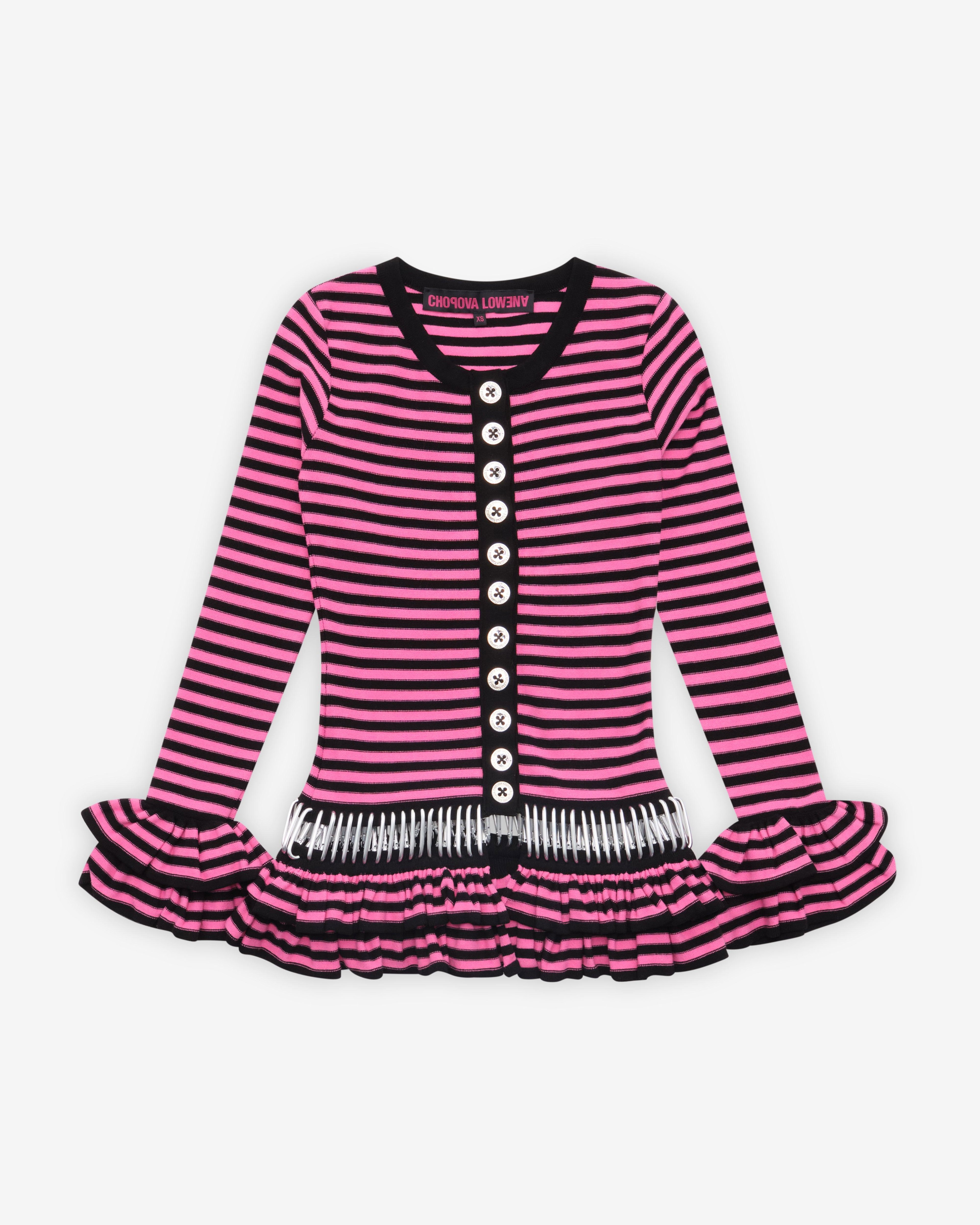 Chopova Lowena - Women's Ruffle Carabiner Cardigan - (Pink/Black) by CHOPOVA LOWENA
