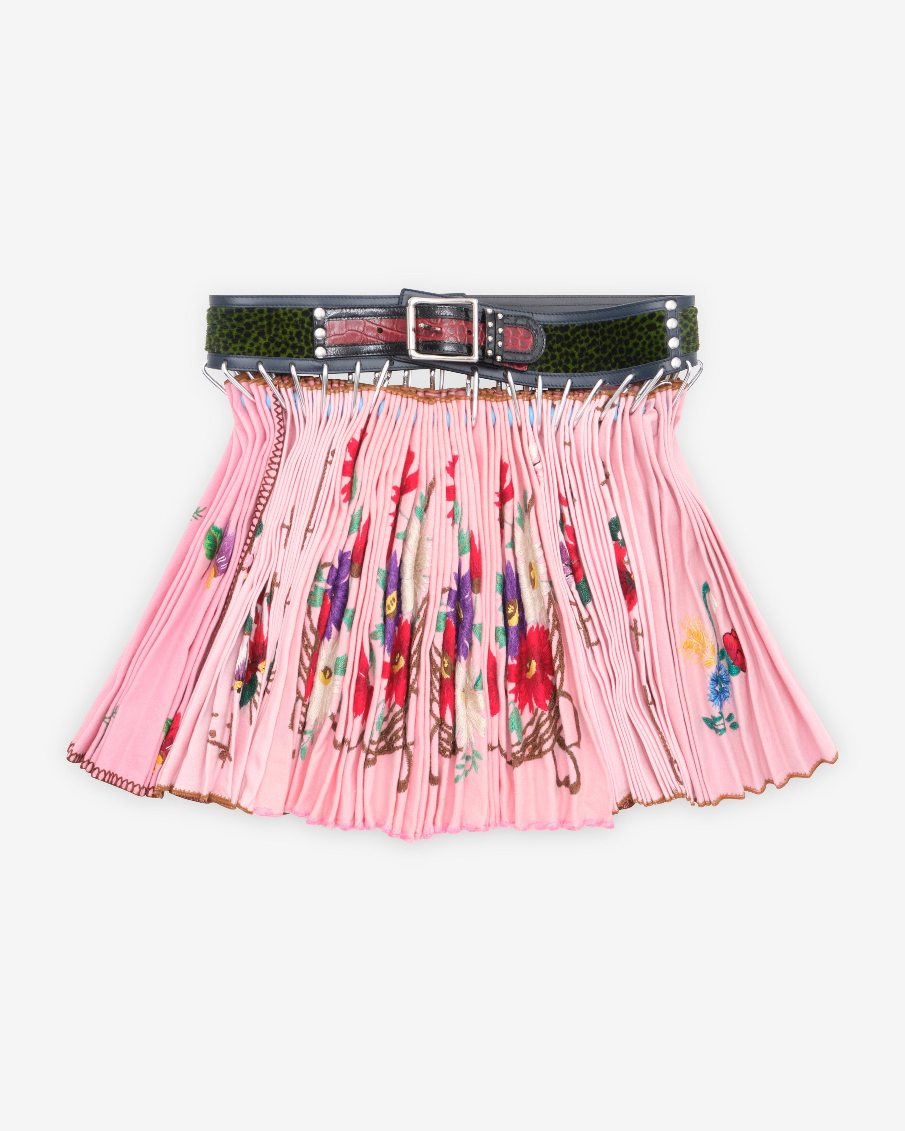 Chopova Lowena - Women's Table Cloth Folkloric Mini Carabiner Skirt - (Pink/Multi) by CHOPOVA LOWENA