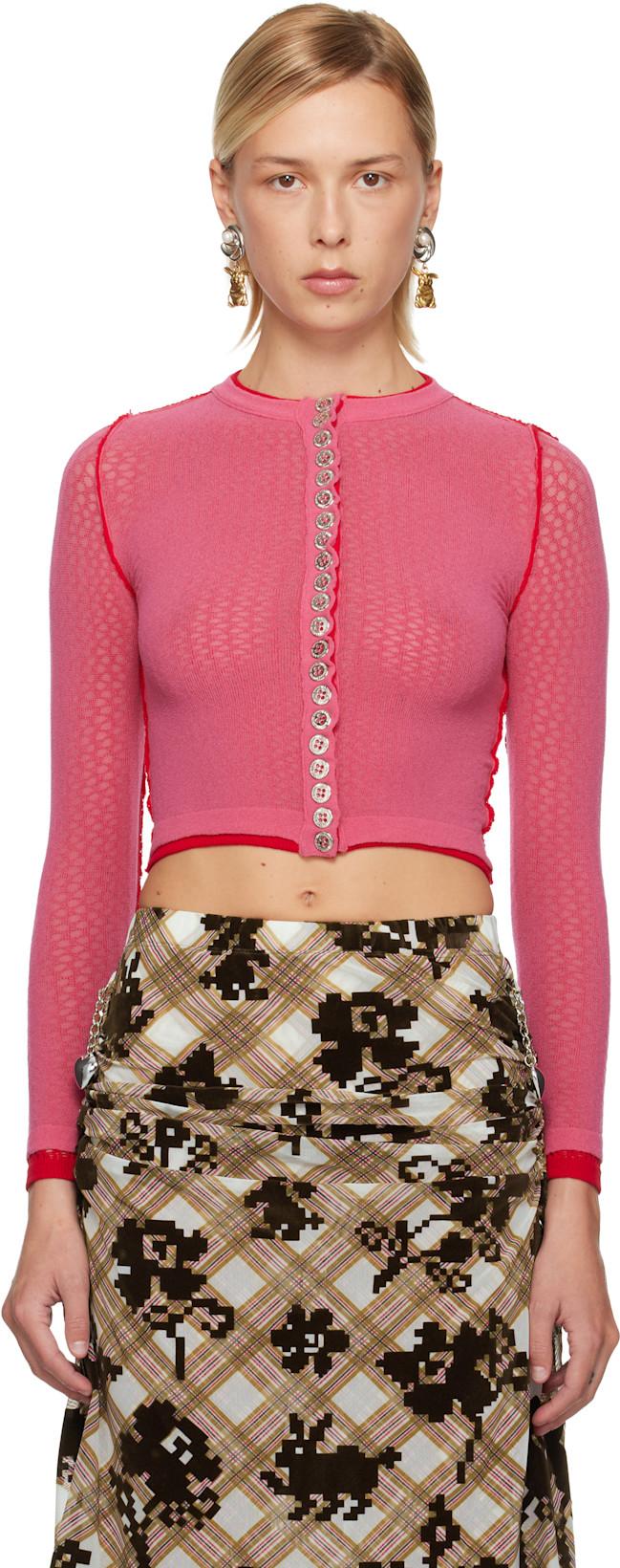 Pink Fishnet Cardigan by CHOPOVA LOWENA