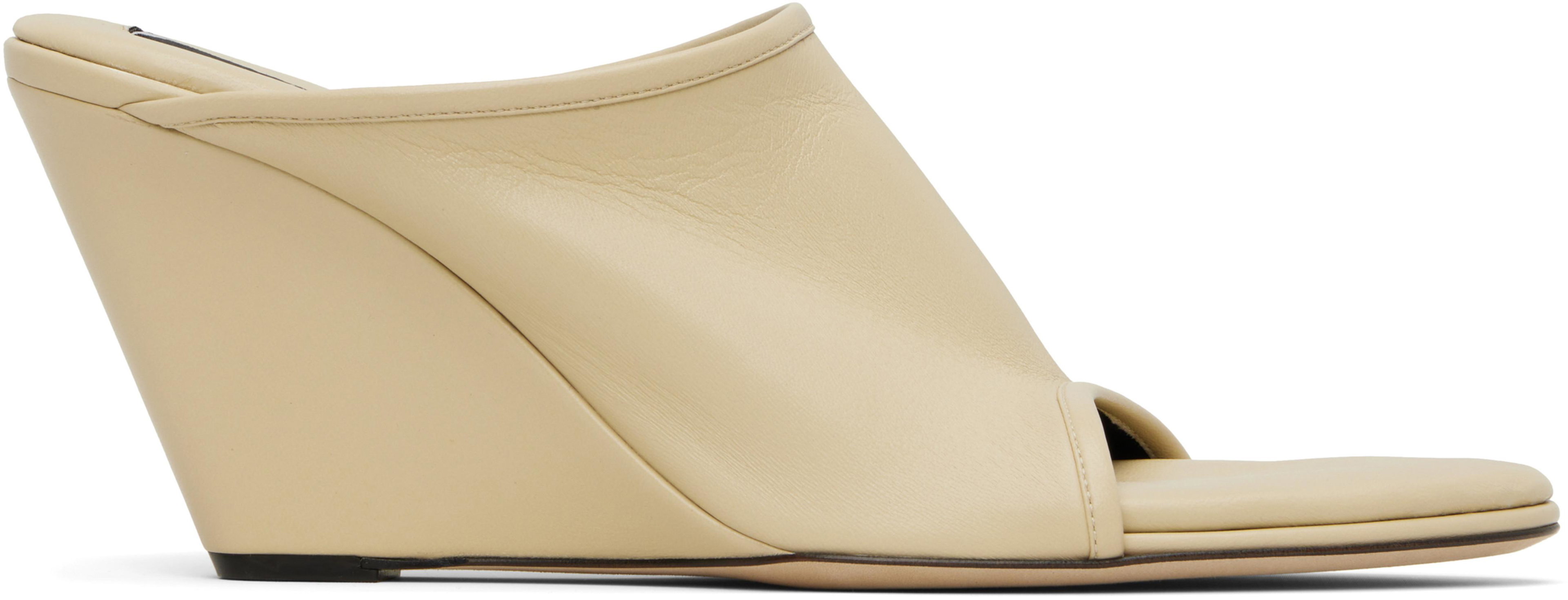 Beige 75mm Stretch Mules by CHRISTEN