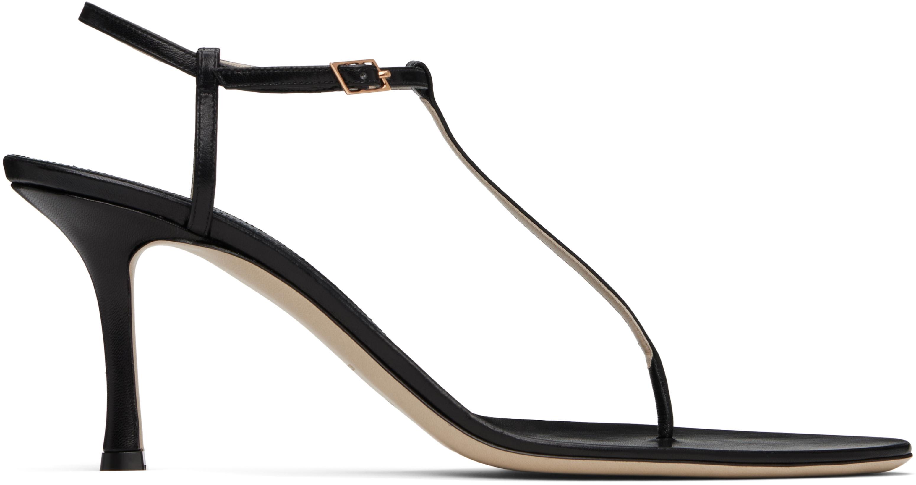 Black 75mm Mono Strap Heeled Sandals by CHRISTEN