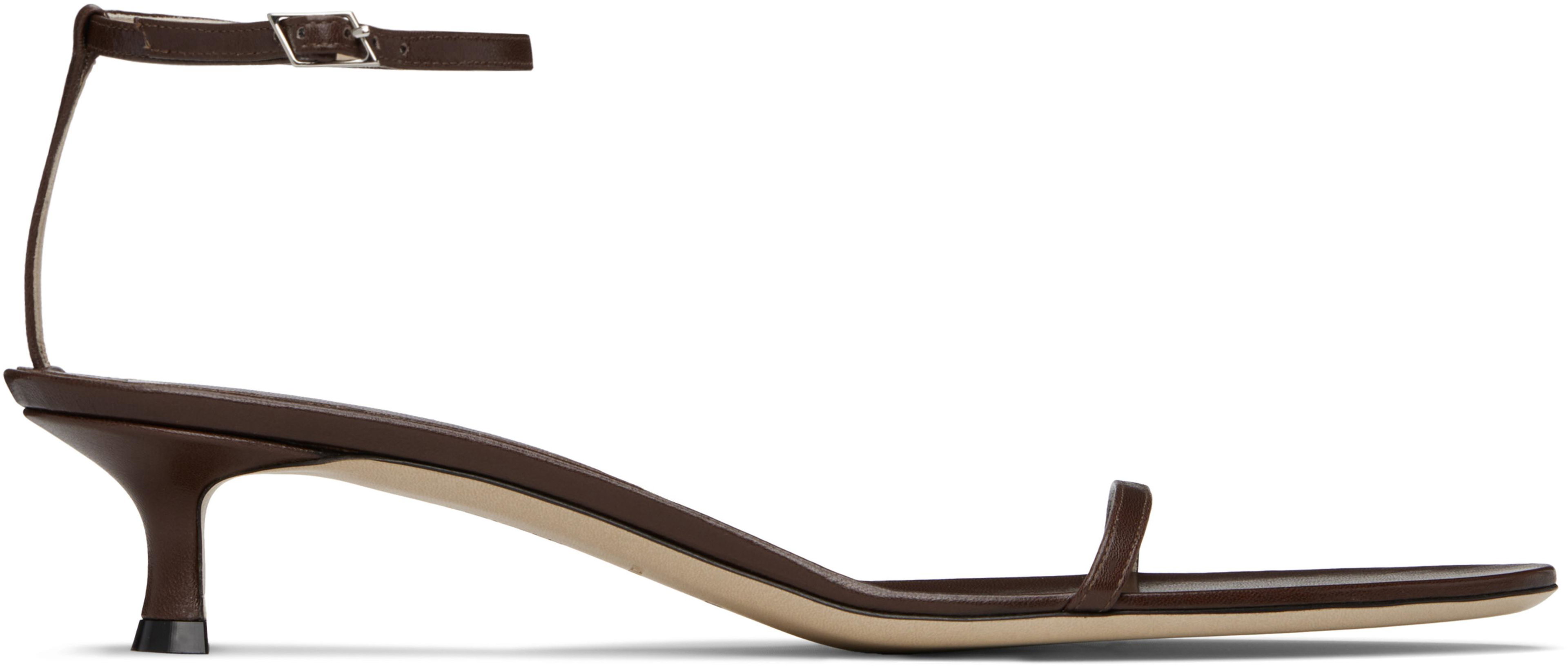 Brown 35mm Double Strap Kitten Heeled Sandals by CHRISTEN