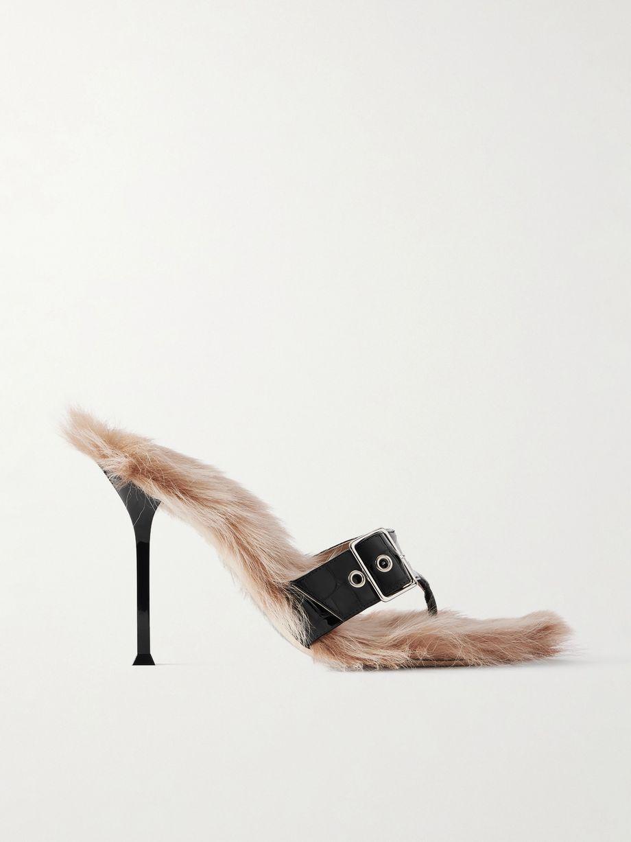 Helix buckled shearling-lined croc-effect leather sandals by CHRISTEN