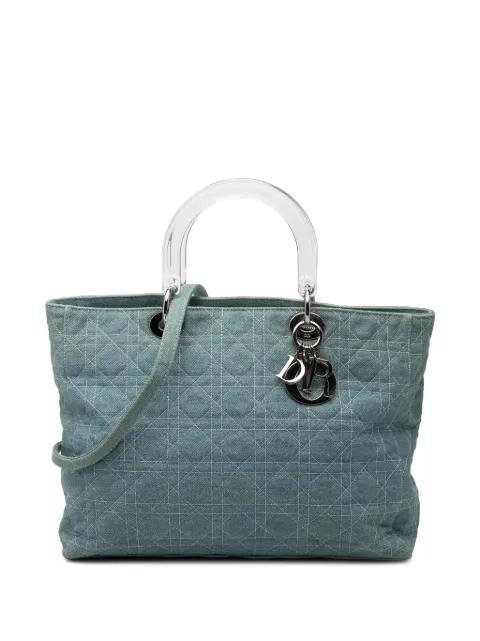1999 Large Denim Cannage Acrylic Handles Lady Dior satchel by CHRISTIAN DIOR 