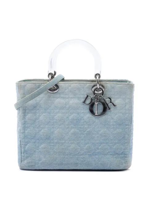 1999 Large Denim Cannage Acrylic Handles Lady Dior satchel by CHRISTIAN DIOR 