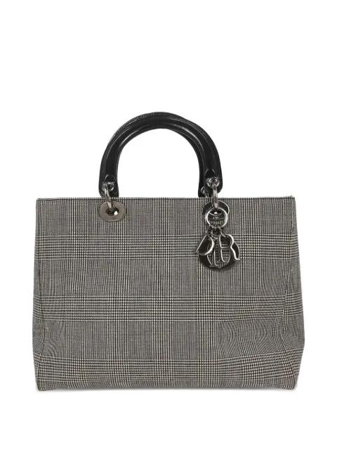 1999 large Lady Dior houndstooth canvas handbag by CHRISTIAN DIOR 