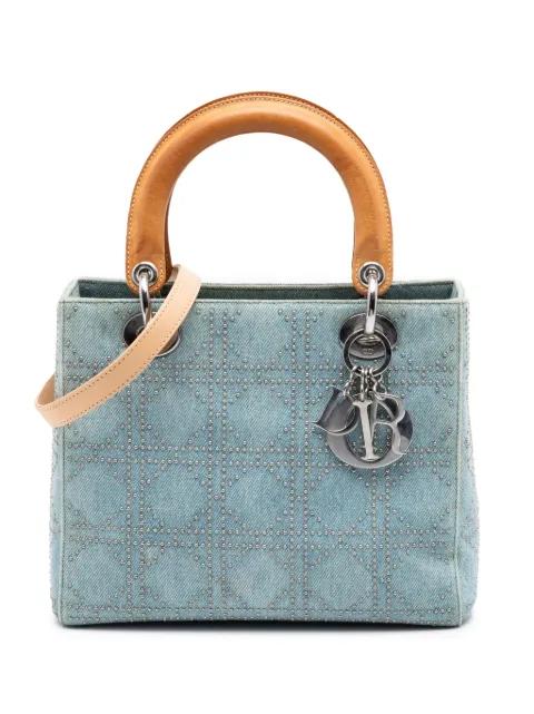 2003 Medium Denim Cannage Studded Lady Dior satchel by CHRISTIAN DIOR 