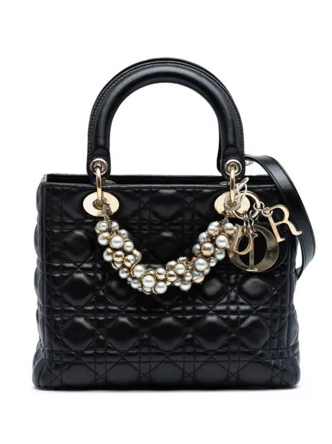 2010 Medium Lambskin Cannage Pearl Lady Dior satchel by CHRISTIAN DIOR 