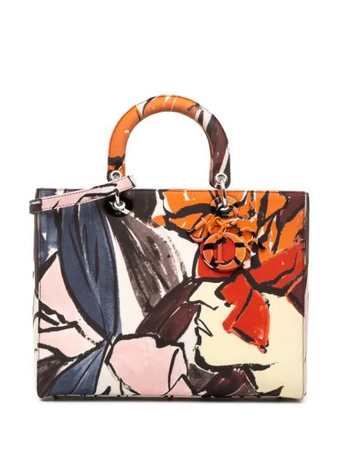 2014 Large Canvas Floral Graffiti Lady Dior satchel by CHRISTIAN DIOR 