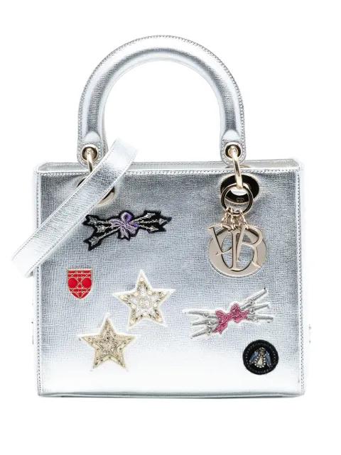 2016 Medium Calfskin Patch Embellished Lady Dior satchel by CHRISTIAN DIOR 