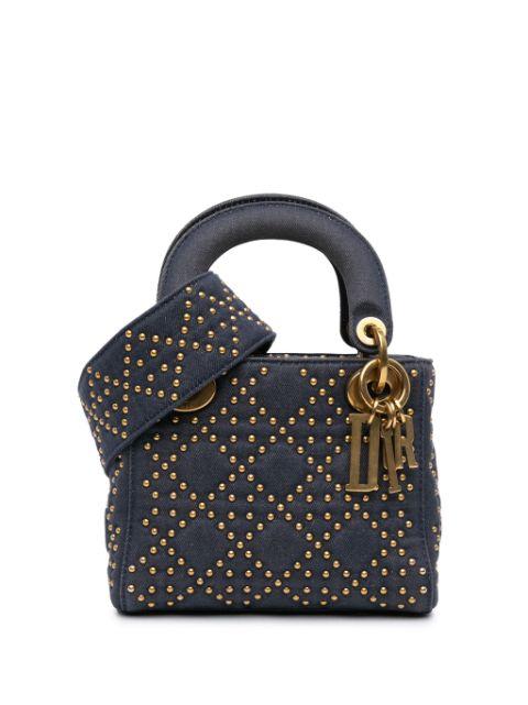 2017 Mini Denim Cannage Studded Supple Lady Dior satchel by CHRISTIAN DIOR 