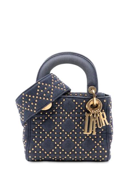2017 Mini Denim Cannage Studded Supple Lady Dior satchel by CHRISTIAN DIOR 