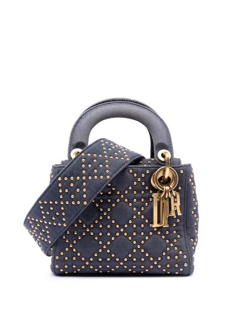 2017 Mini Denim Cannage Studded Supple Lady Dior satchel by CHRISTIAN DIOR 
