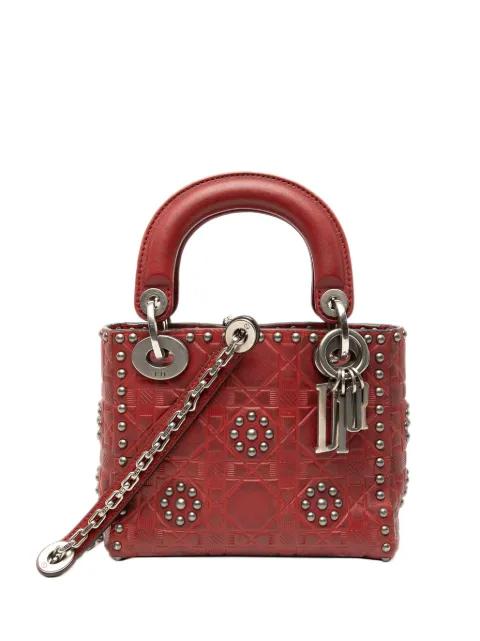 2017 Mini Embossed Calfskin Cannage Studded Flower Lady Dior satchel by CHRISTIAN DIOR 