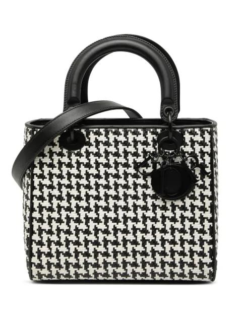 2019 Medium Calfskin Woven Houndstooth Lady Dior satchel by CHRISTIAN DIOR 