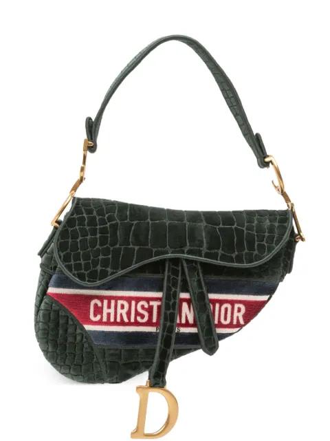 2021 Velvet Embroidered Crocodile Effect Saddle Bag shoulder bag by CHRISTIAN DIOR 