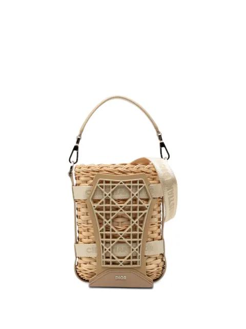 2023 Raffia and Leather Sahara Wicker Basket Bucket Bag satchel by CHRISTIAN DIOR 