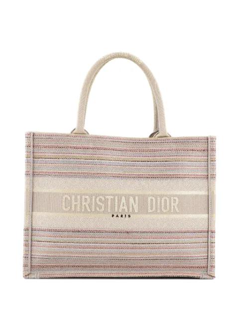 Book Multicolor Stripes Embroidered Canvas Medium tote bag by CHRISTIAN DIOR 