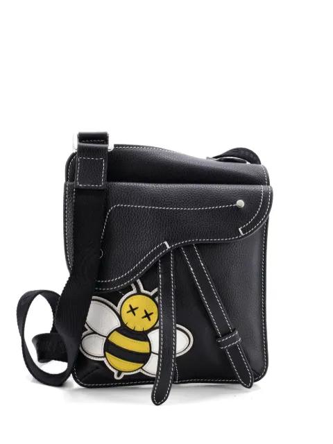 KAWS Saddle Flat Messenger Bag Leather with Applique crossbody bag by CHRISTIAN DIOR 