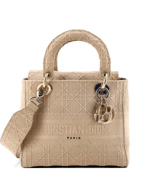 Lady D-Lite Bag Cannage Embroidered Canvas Medium satchel by CHRISTIAN DIOR 