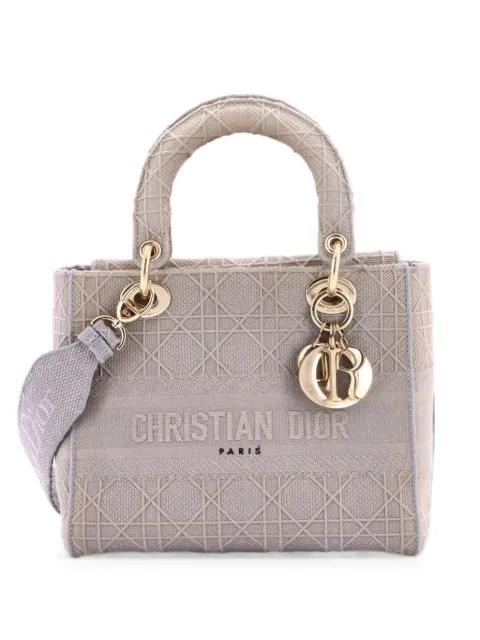 Lady D-Lite Bag Cannage Embroidered Canvas Medium satchel by CHRISTIAN DIOR 