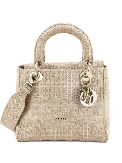 Lady D-Lite Bag Cannage Embroidered Canvas Medium satchel by CHRISTIAN DIOR 