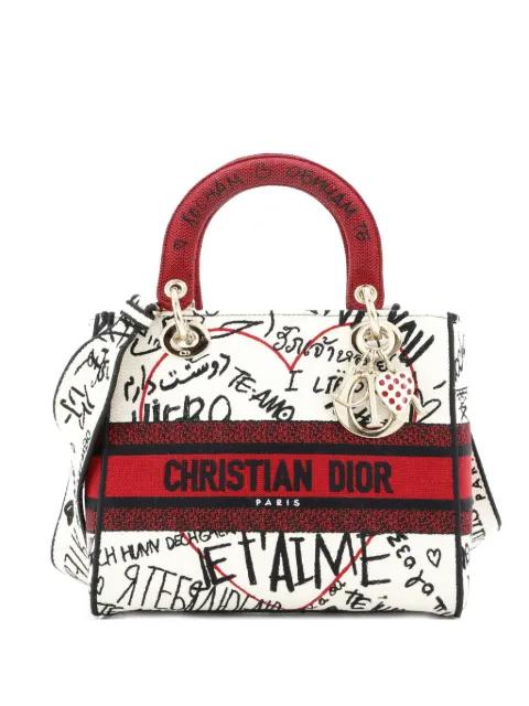 Lady D-Lite Bag Embroidered Canvas Medium satchel by CHRISTIAN DIOR 