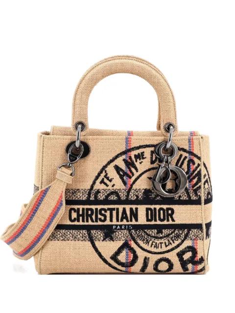 Lady D-Lite Bag Embroidered Raffia Medium satchel by CHRISTIAN DIOR 