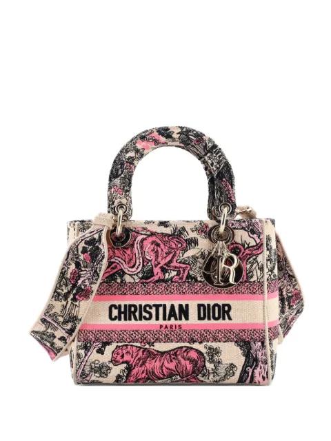 Lady D-Lite Bag Embroidered Raffia Medium satchel by CHRISTIAN DIOR 