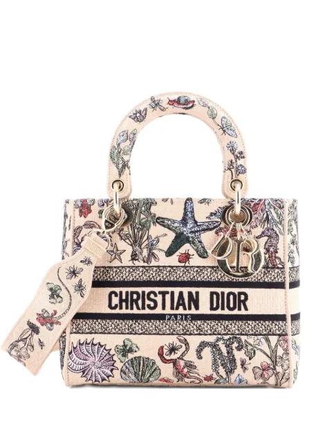 Lady D-Lite Bag Embroidered Raffia Medium satchel by CHRISTIAN DIOR 