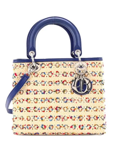 Lady Dior Bag Woven Raffia with Tweed and Leather Medium tote bag by CHRISTIAN DIOR 