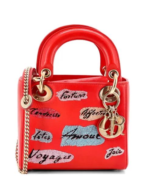 Lady Dior Chain Bag Beaded Leather Mini shoulder bag by CHRISTIAN DIOR 