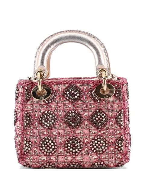 Lady Dior Chain Bag Cannage Beaded Satin with Metallic Leather Mini satchel by CHRISTIAN DIOR 