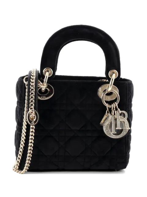 Lady Dior Chain Bag Cannage Quilt Velvet with Crystal Charms Mini shoulder bag by CHRISTIAN DIOR 