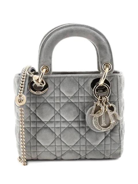 Lady Dior Chain Bag Cannage Quilt Velvet with Crystal Charms Mini shoulder bag by CHRISTIAN DIOR 