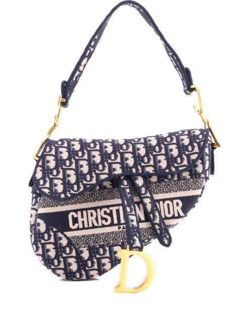 Saddle Handbag Logo Embroidered Oblique Canvas Medium shoulder bag by CHRISTIAN DIOR 