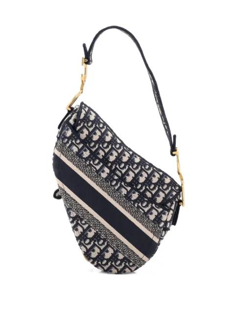 Saddle Handbag Logo Embroidered Oblique Canvas Medium shoulder bag by CHRISTIAN DIOR 