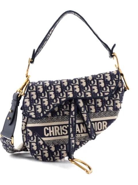 Saddle Handbag Logo Embroidered Oblique Canvas Medium shoulder bag by CHRISTIAN DIOR 