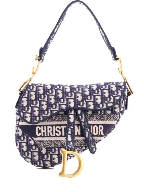 Saddle Handbag Logo Embroidered Oblique Canvas Medium shoulder bag by CHRISTIAN DIOR 