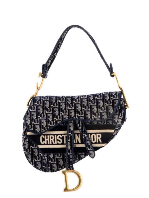 Saddle Handbag Logo Embroidered Oblique Velvet Medium shoulder bag by CHRISTIAN DIOR 