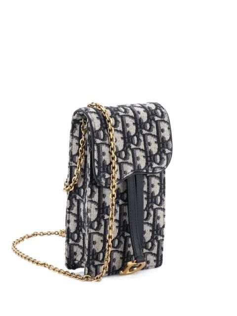 Vertical Saddle Chain Pouch Oblique Canvas clutch bag by CHRISTIAN DIOR 