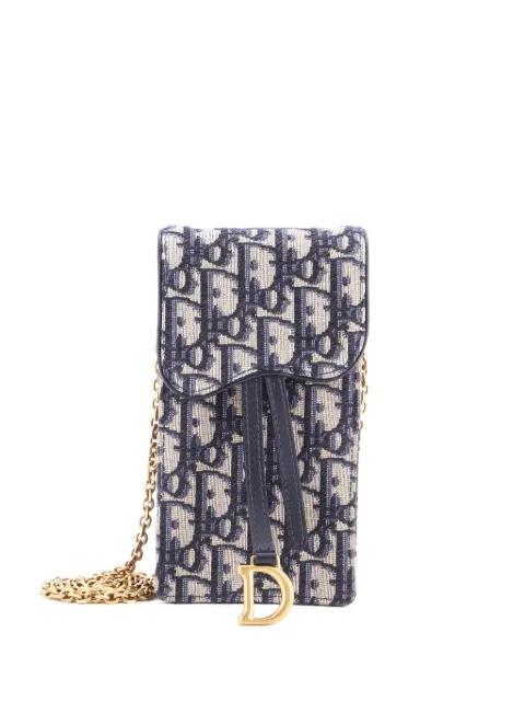 Vertical Saddle Chain Pouch Oblique Canvas clutch bag by CHRISTIAN DIOR 