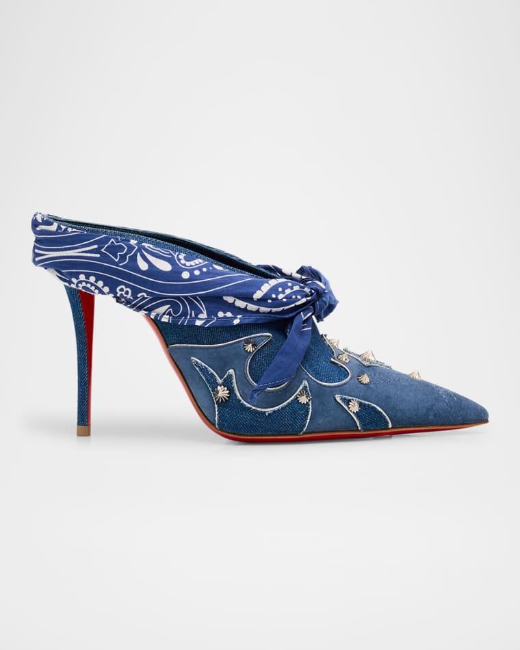 100mm Mulatiag Denim and Suede Bandana Mule Pumps by CHRISTIAN LOUBOUTIN