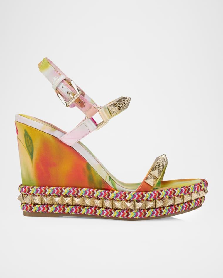 110mm Pyra Clou Satin Spike Wedge Sandals by CHRISTIAN LOUBOUTIN