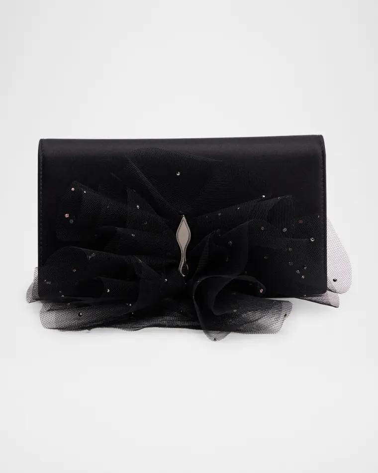 Bettina Tulle-Embellished Clutch Bag in Satin Crepe by CHRISTIAN LOUBOUTIN